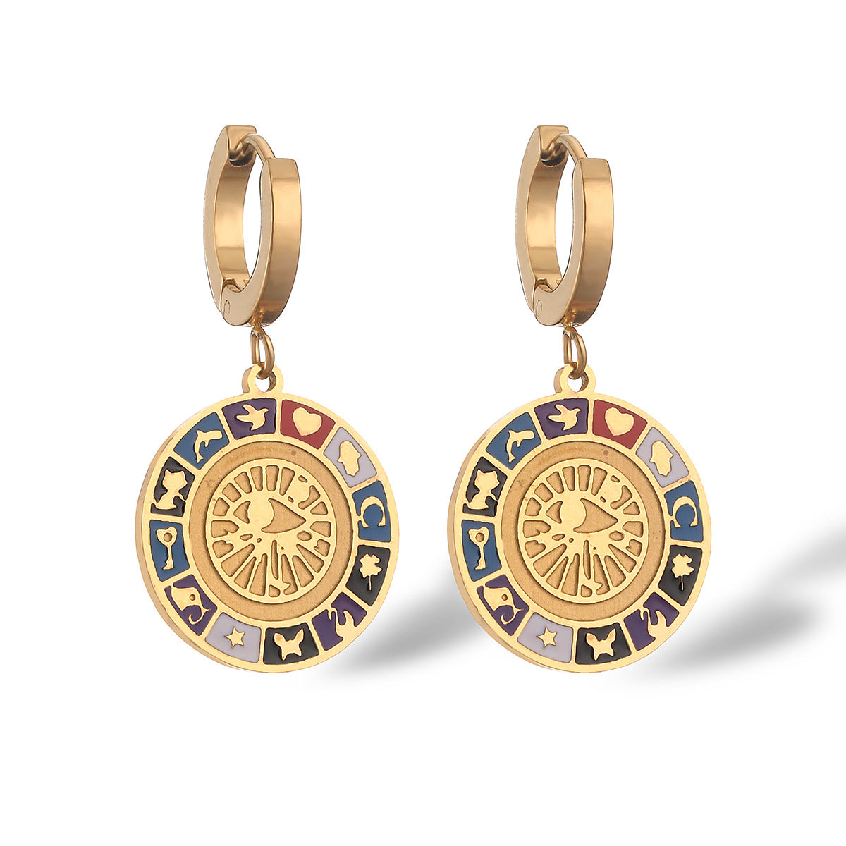 Orecchini da donna in acciaio al titanio con smalto a forma geometrica di occhio di Allah, stile bohémien