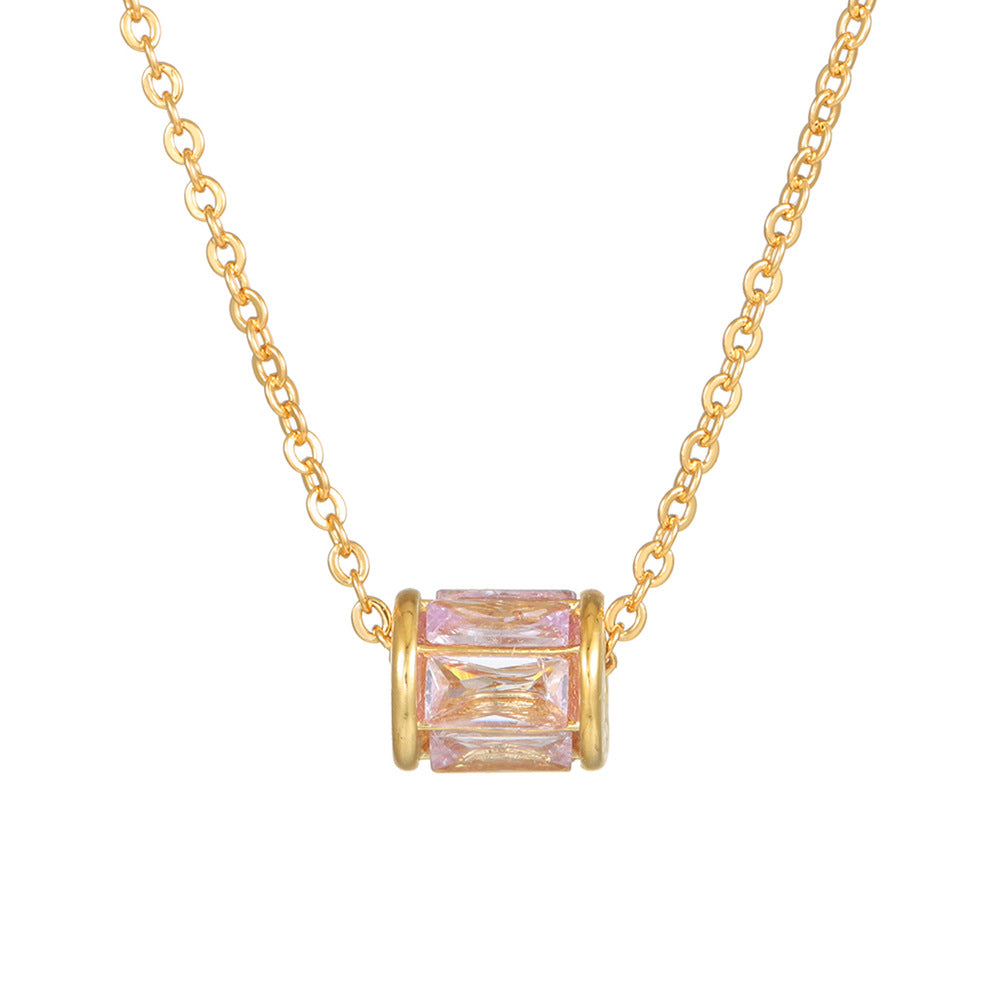 Minimalist Geometric Copper Plated Gold Diamonite Pendant Necklace with O-Chain for Women