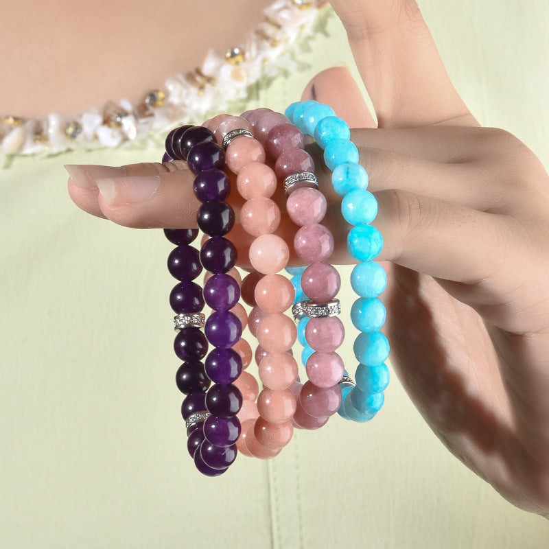 Elegant Geometric Aquamarine Amethyst Sunstone Beaded Bracelet Unisex Fashion Jewelry