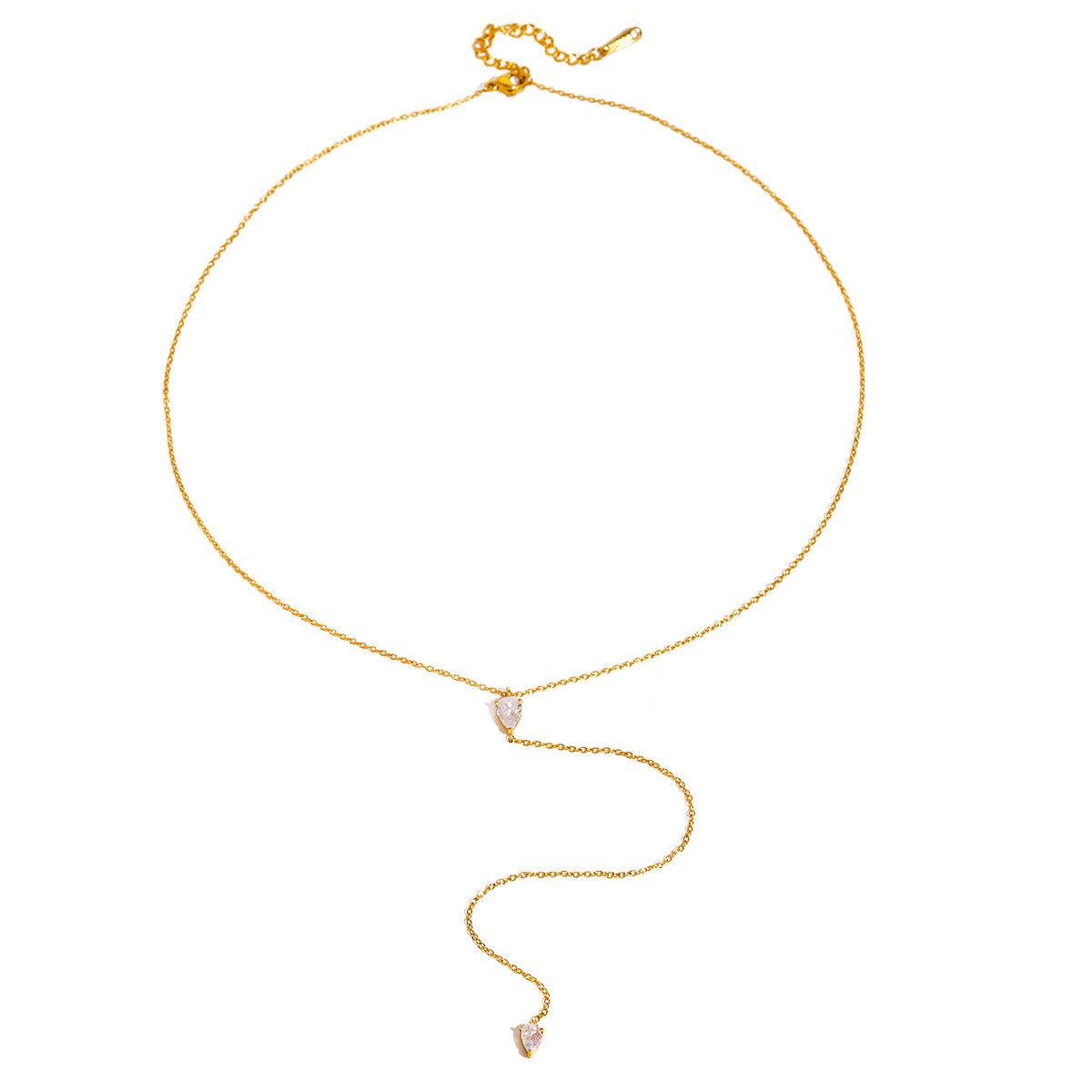 Sweet Geometric Teardrop Rhinestone Plated Stainless Steel Pendant Necklace for Women