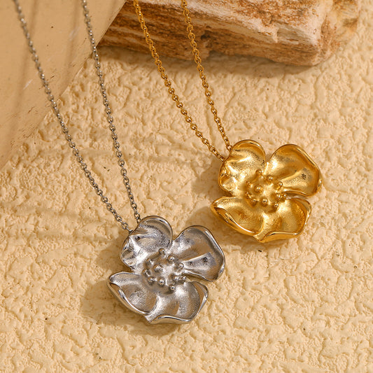 Vintage Floral Pendant Necklace for Women with Geometric Shape, 316L Stainless Steel Base and 18K Gold Plating