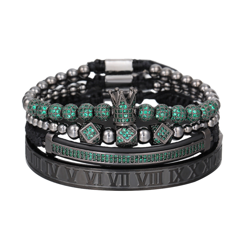 Fashion Unisex Micro-pave Cubic Zirconia Crown Ball Geometric Titanium Steel Bracelet Set