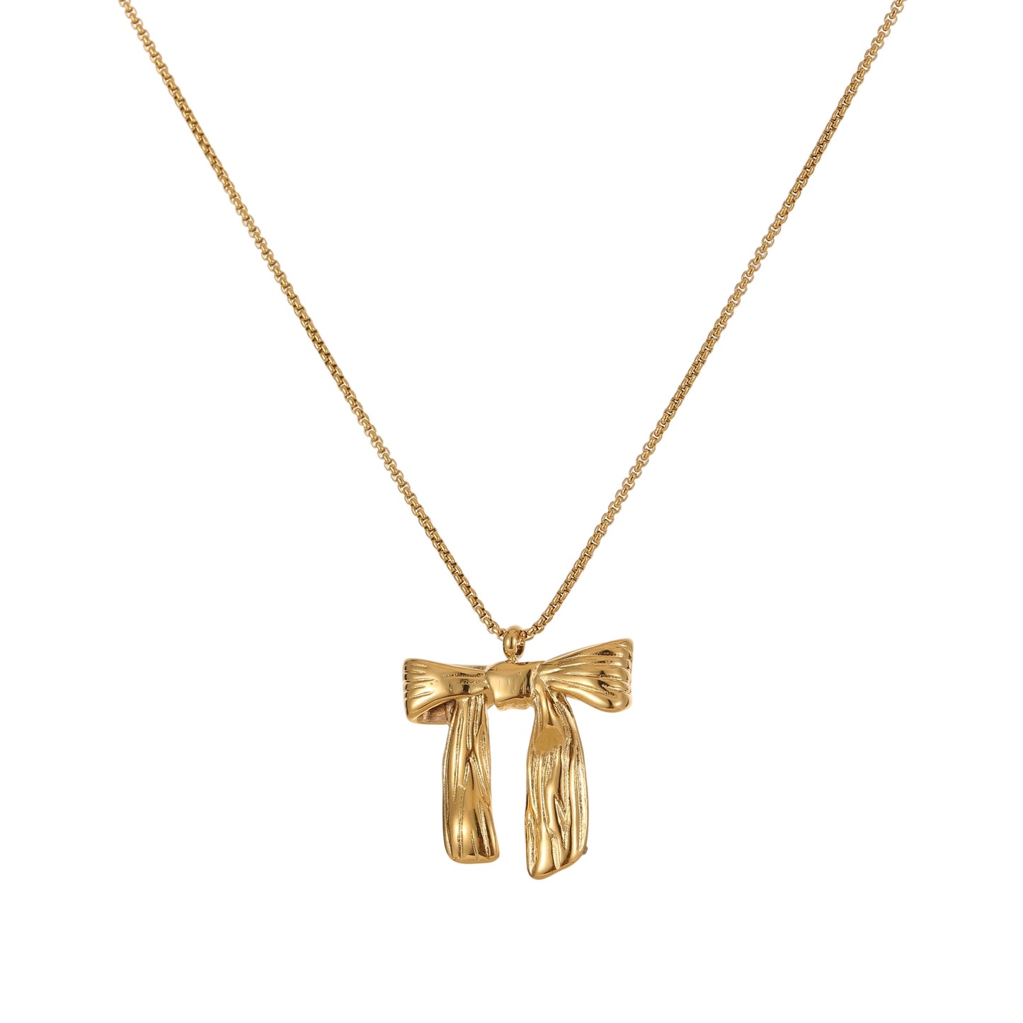 Minimalist Bow Knot Pendant Necklace in Stainless Steel with 18K Gold Plating for Women