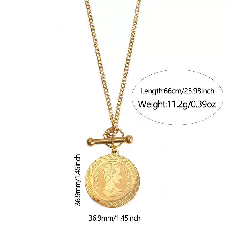 Vintage Luxury Round Queen Portrait Plated Stainless Steel Necklace for Unisex