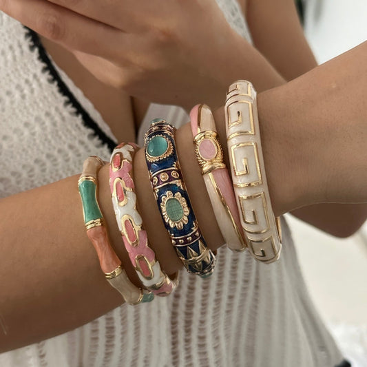 Ethnic Geometric Enamel Plated Alloy Bamboo Bangle for Women