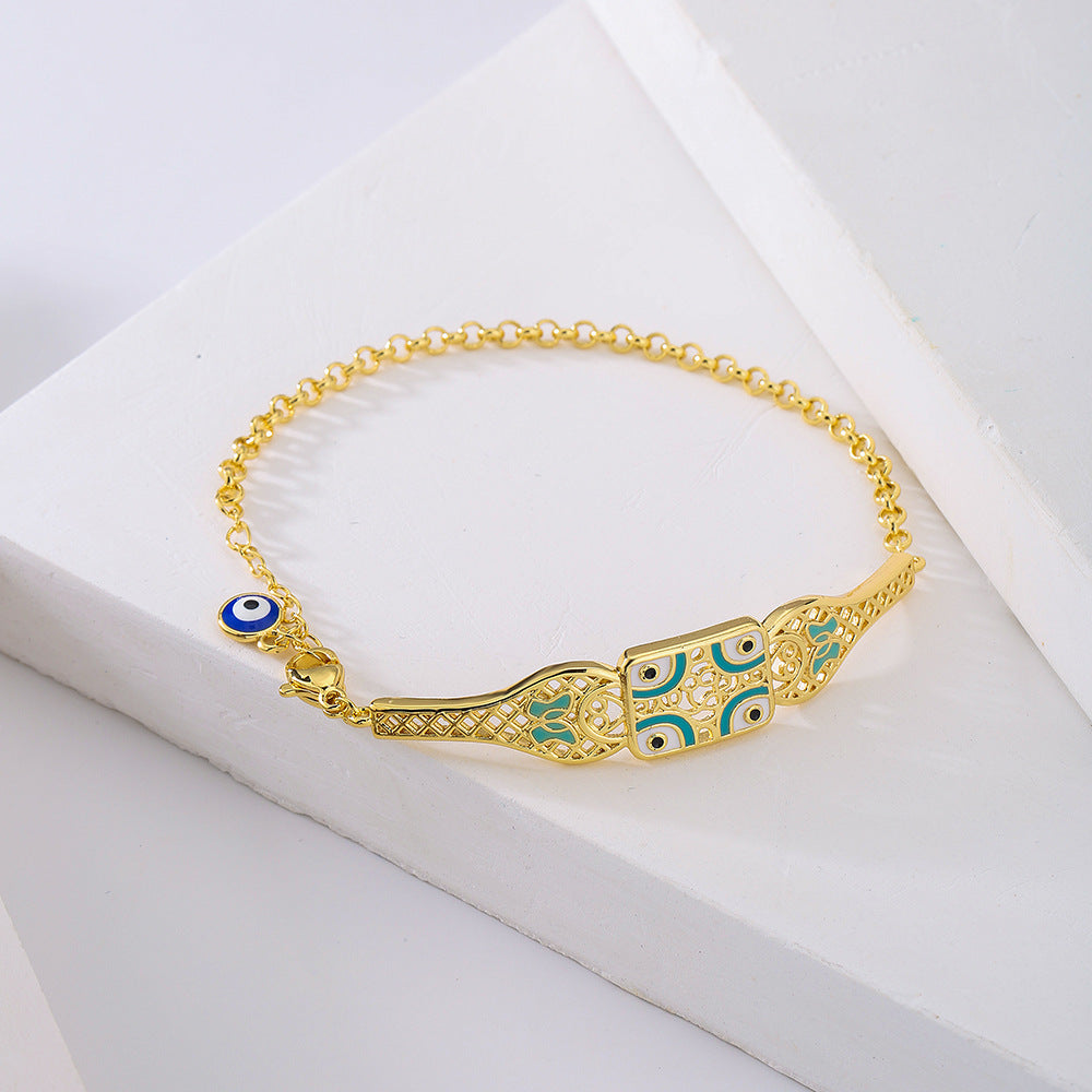 Bohemian Style Geometric Copper Bracelet with 18K Gold Plating and Enamel Finish for Women