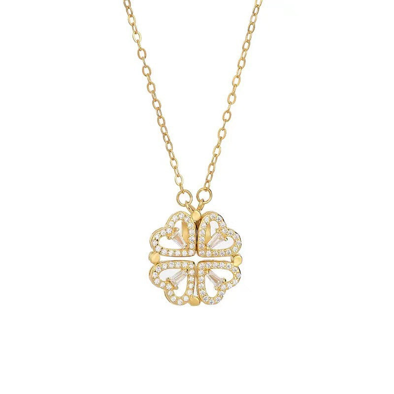 Minimalist Floral and Heart-Shaped Titanium Steel Plated Necklace for Women with O-Chain, Elegant Clavicle Chain