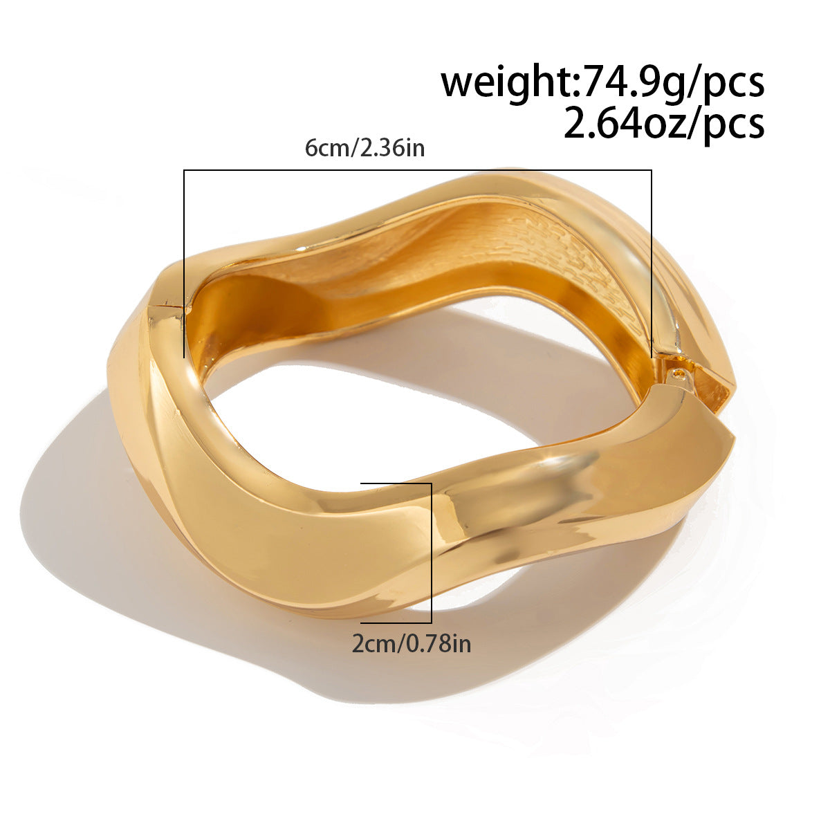 Pulsera de aleación con forma de gota de agua irregular, superficie pulida y acabado chapado para mujer
