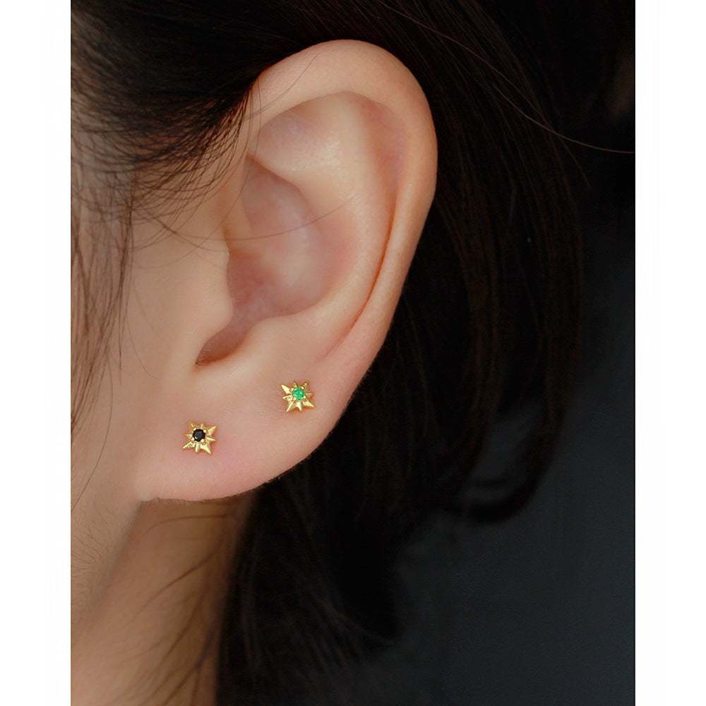 Minimalist 925 Sterling Silver Star Inlay Stud Earrings for Women