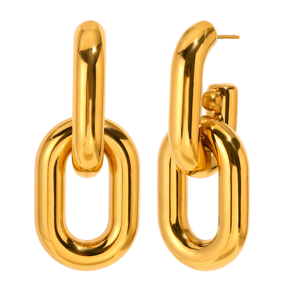 Minimalist Geometric Stainless Steel Earrings with 18K Gold Plating Hollow Chain Design for Women