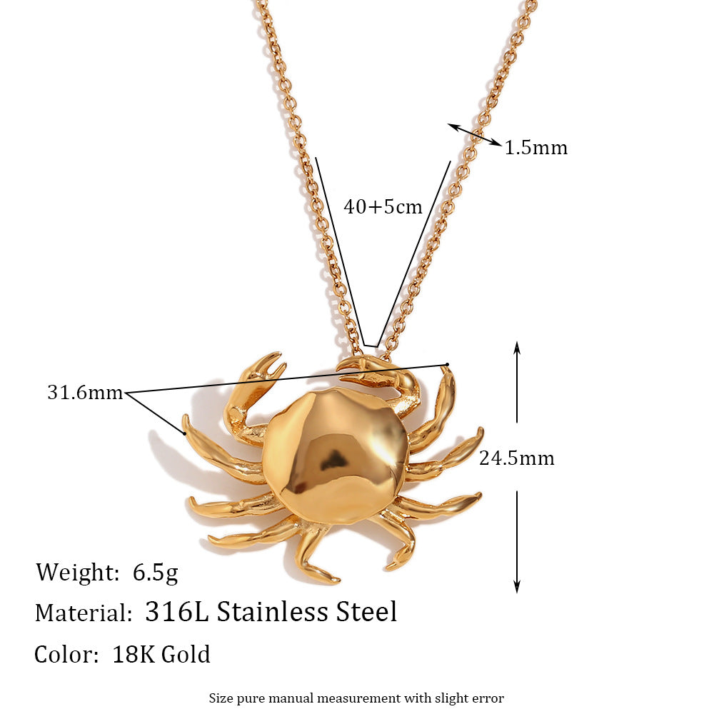 Elegante Conjunto de Collar con Colgante en Forma de Cangrejo con Cadena de Acero Inoxidable y Chapado en Oro de 18K para Mujer