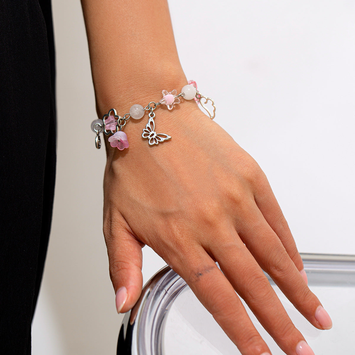 Sweet Butterfly Alloy Bracelet Set with Faux Pearl Plated Jewelry for Women