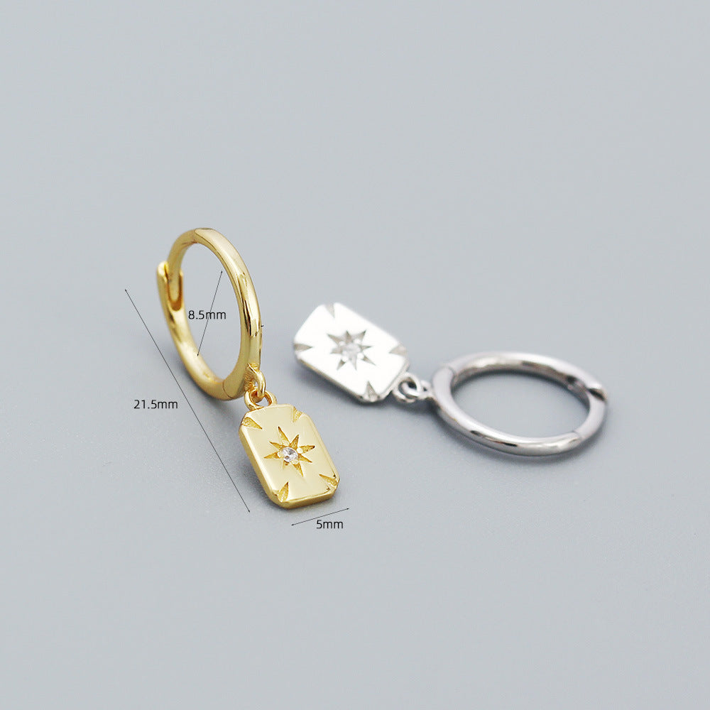 Elegant 925 Sterling Silver Geometric Star Stud Earrings Plated Finish for Women