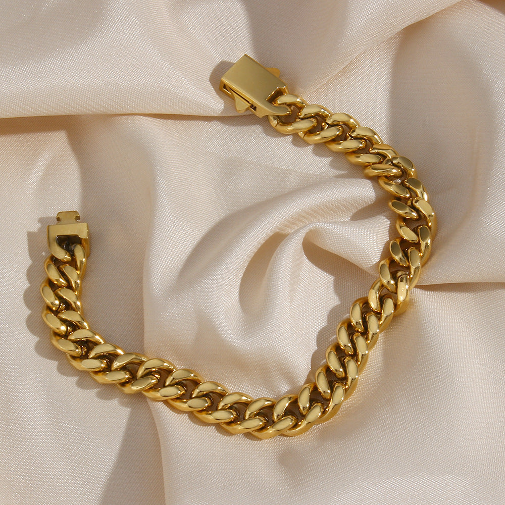 Collana da donna alla moda con catena cubana geometrica, corpo in acciaio inossidabile e pendente in acciaio al titanio, finitura galvanizzata