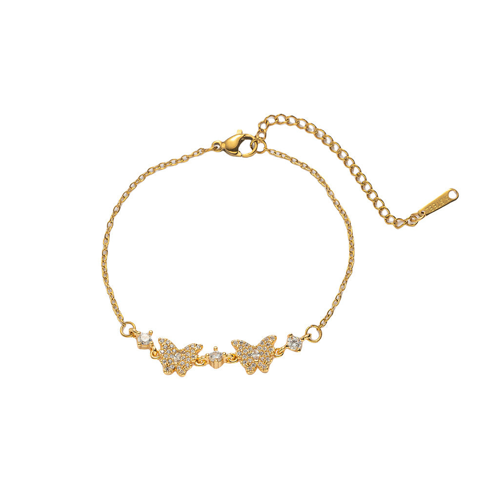 Bracciale vintage di lusso francese regolabile a forma di fiocco con intarsi in zircone e rame placcato in oro 18 carati