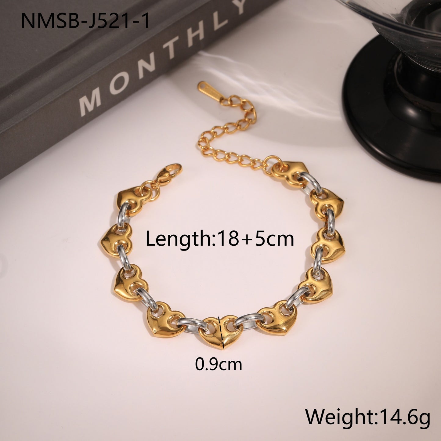 Bracciale da donna alla moda minimalista a forma di cuore in acciaio inossidabile con finitura placcata