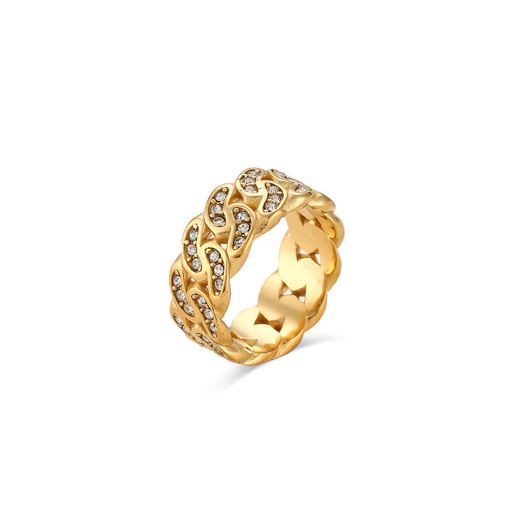 Anillo bohemio geométrico de acero inoxidable con baño de oro para mujer