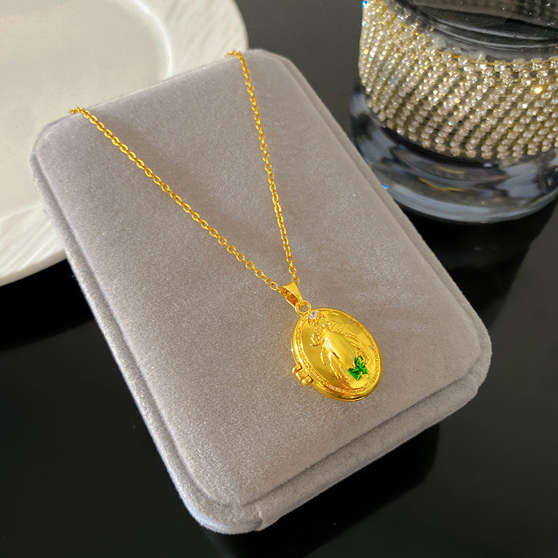 Vintage Enamel Drip Oil Oval Heart Brass Pendant Titanium Steel Necklace Cable Chain