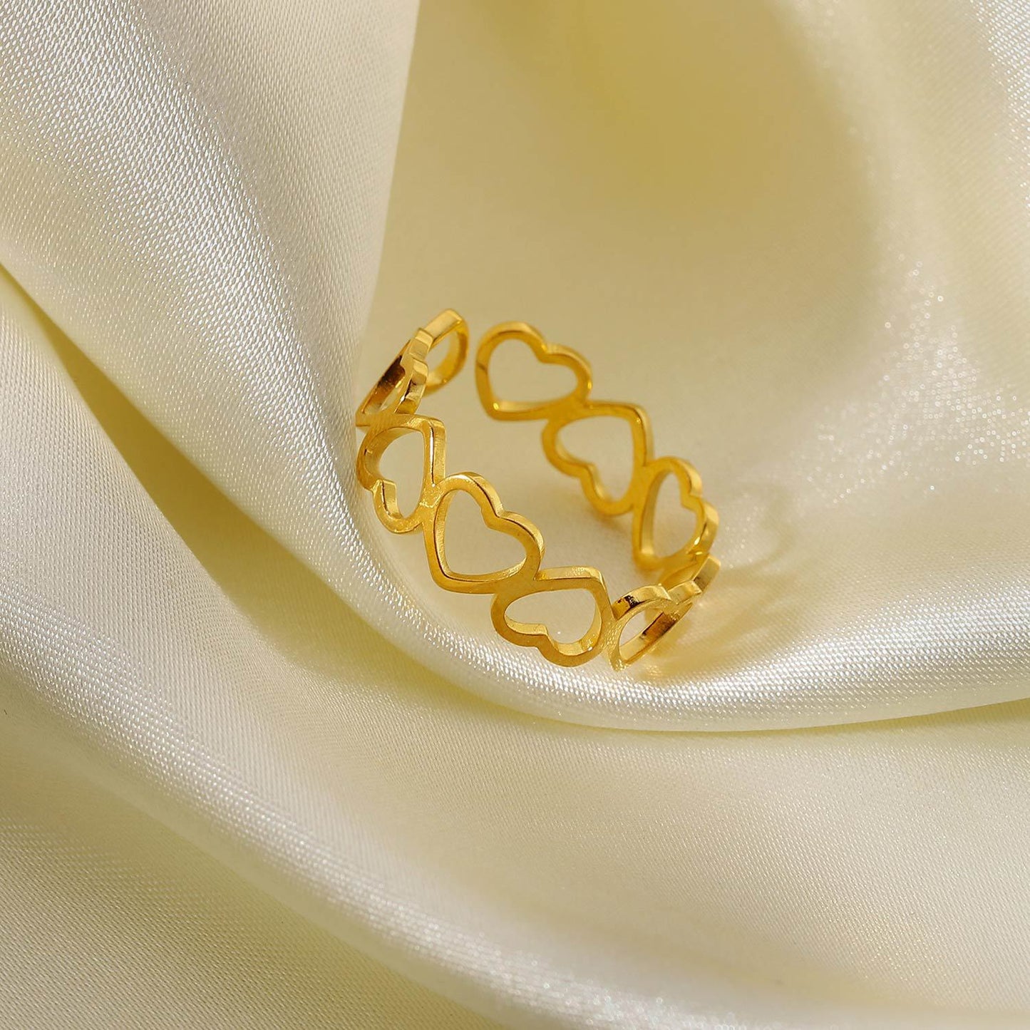 Minimalist Hollow Heart-Shaped Open Ring for Women in Stainless Steel with 18K Gold Plating