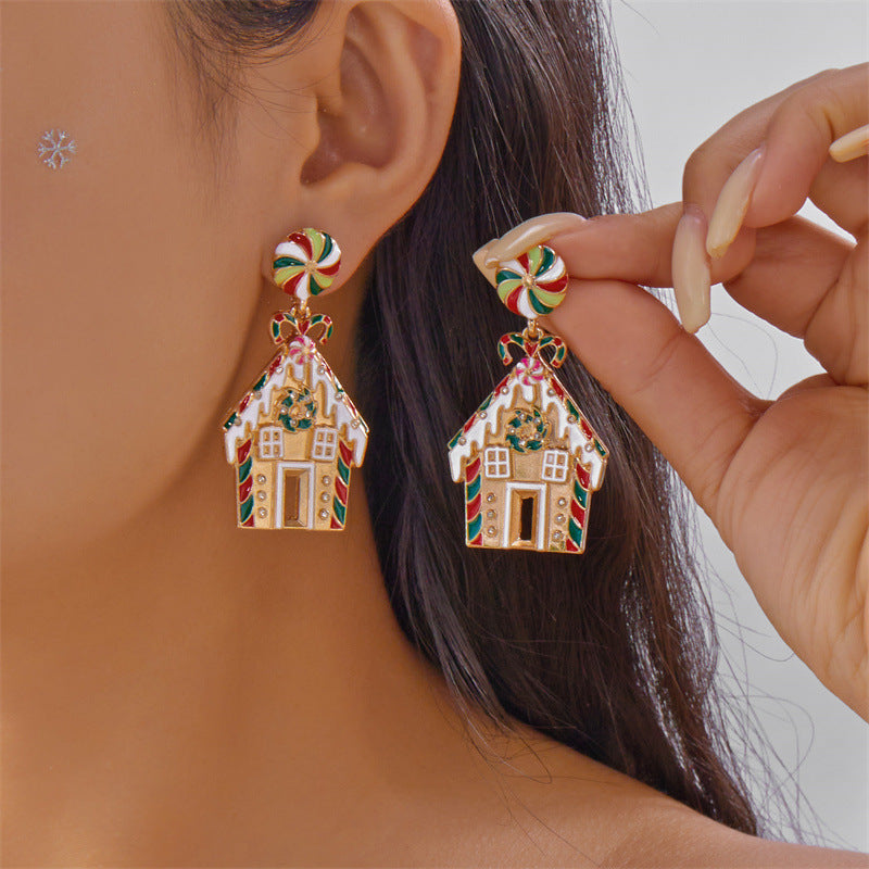 Pendientes colgantes con temática navideña con dijes de Papá Noel, reno, muñeco de nieve, hombre de jengibre y campana de aleación de zinc, acabado galvanizado, unisex.