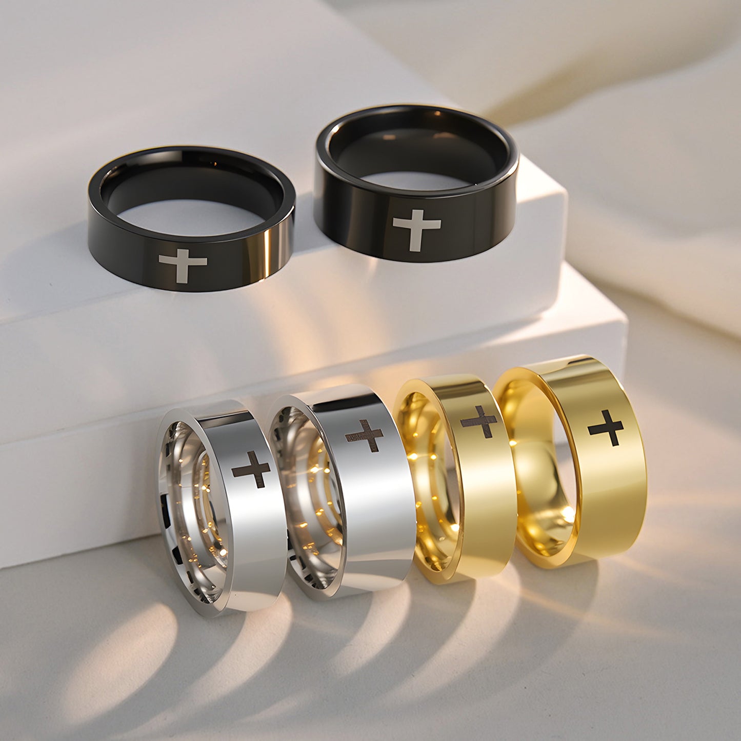 Classic Cross Stainless Steel Plated Ring Unisex 6mm/8mm