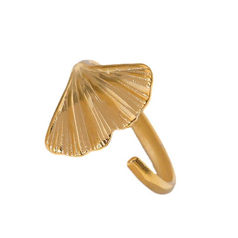 Anello minimalist in acciaio inossidabile regolabile a forma di foglia per donna con finitura placcata