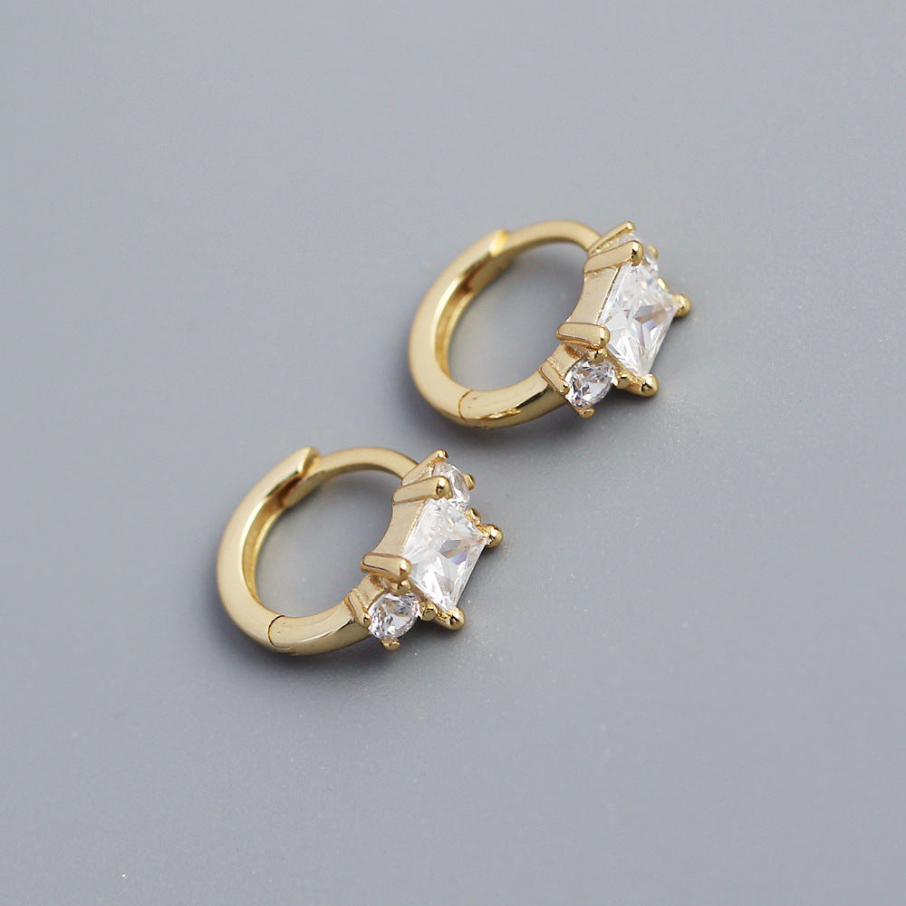 Minimalist Square Shaped S925 Sterling Silver Zircon Stud Earrings for Women