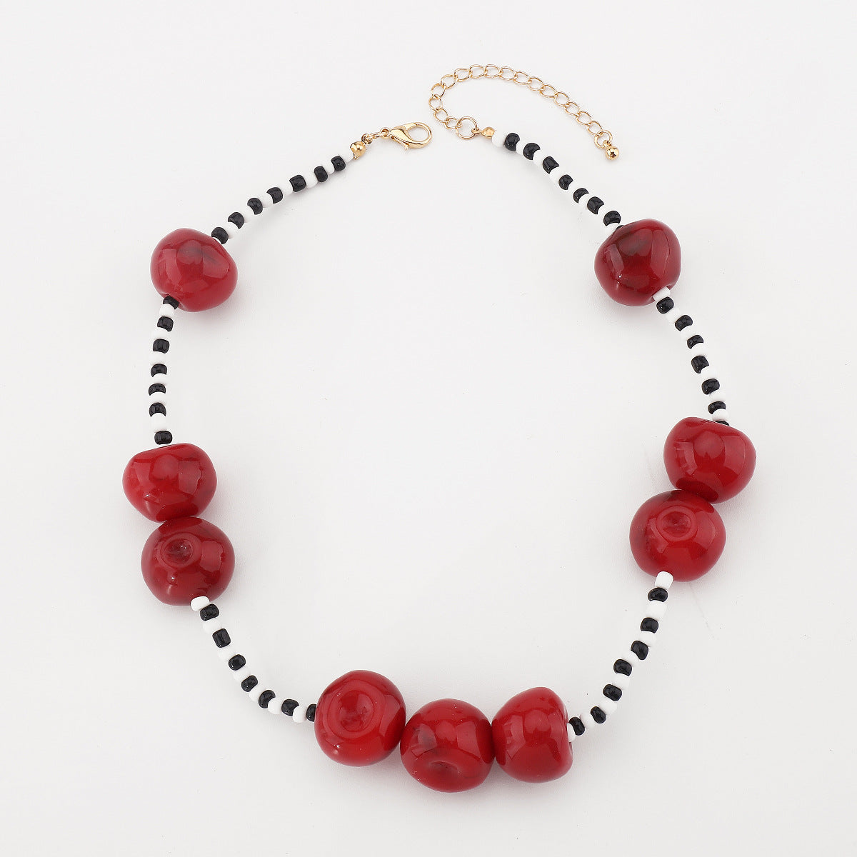 Dulce Collar Minimalista de Resina con Cuentas en Forma de Cereza para Mujer con Cadena de Cuentas Redondas