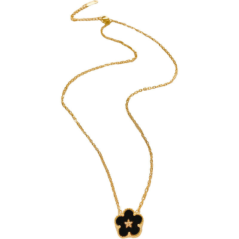 Minimalist Luxury Black Five-Petal Flower Titanium Steel Necklace