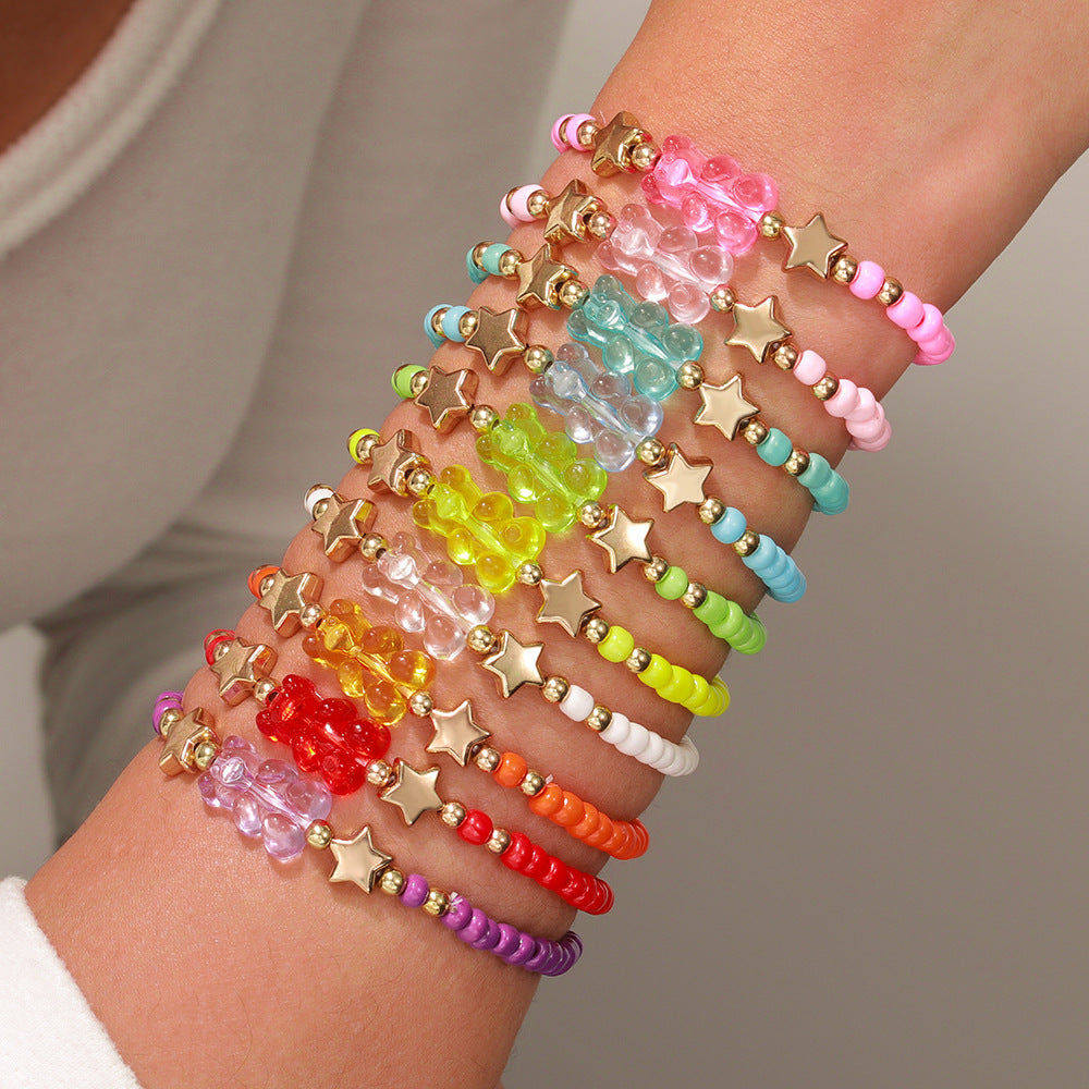 Cute Cartoon Acrylic Bear Beaded Bracelet Set