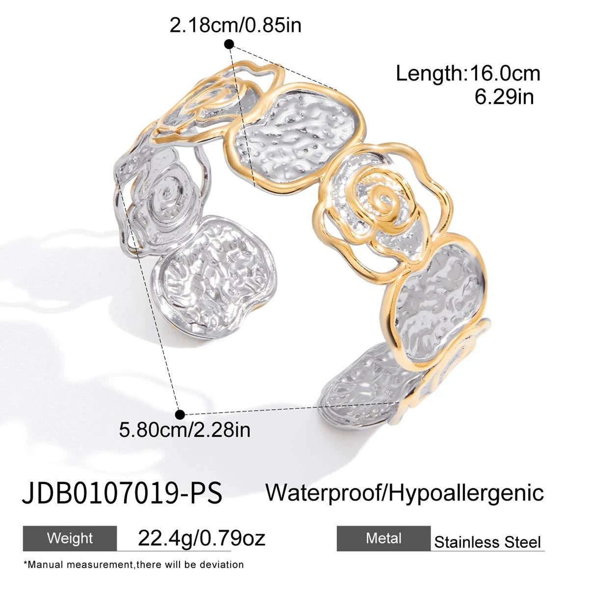 Pulsera de aro abierta minimalista geométrica de acero titanio con circonitas para mujer
