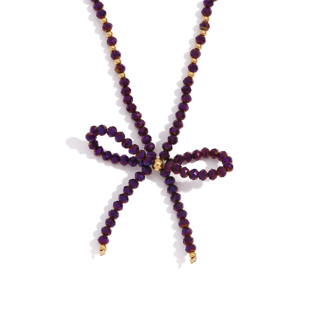 Fashionable Bow-Knot Pendant Necklace for Women with Stainless Steel Chain and Titanium Steel Pendant, Electroplated Finish, Geometric Design