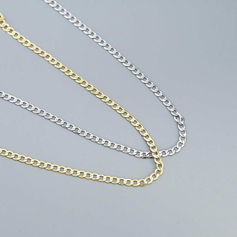 Collar minimalista unisex de plata de ley 925 con cadena cubana geométrica bañada para uso diario