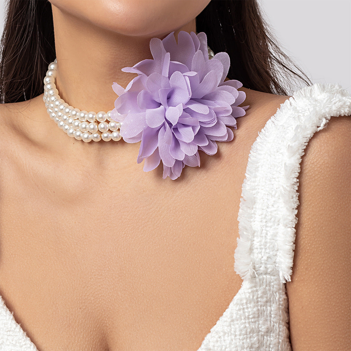 Vintage Floral Imitation Pearl Plated Ball Chain Necklace for Women