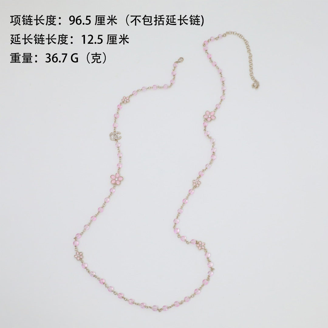 Sweet Gold Plated Brass Floral Double Layer Ball Chain Necklace for Women