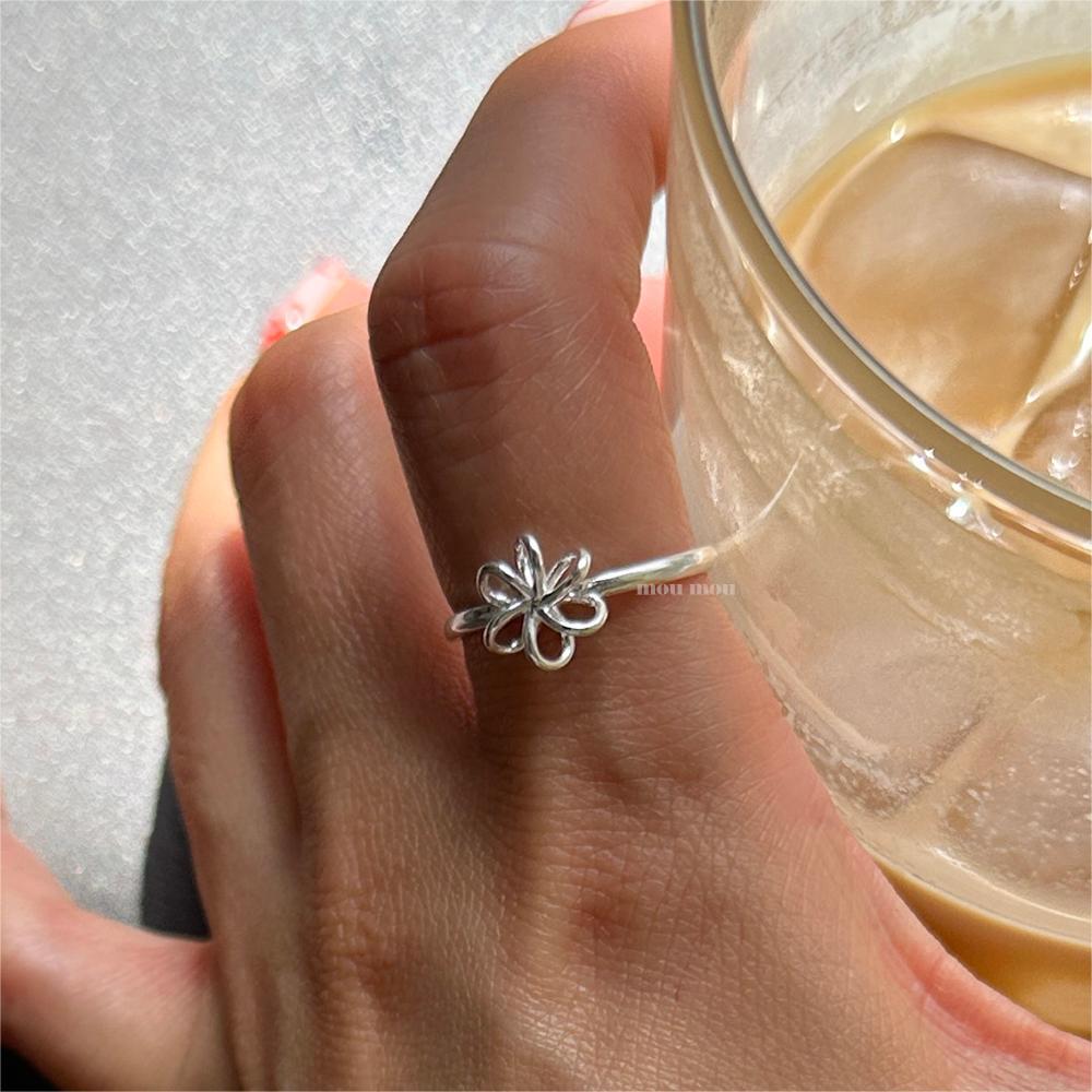 Anello aperto floreale minimalista in argento sterling 925 per donna
