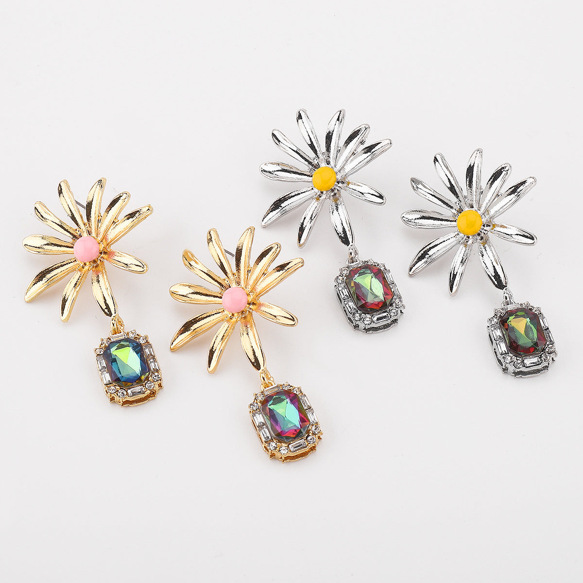 Orecchini pendenti da donna con girasole in lega floreale vintage barocca con strass