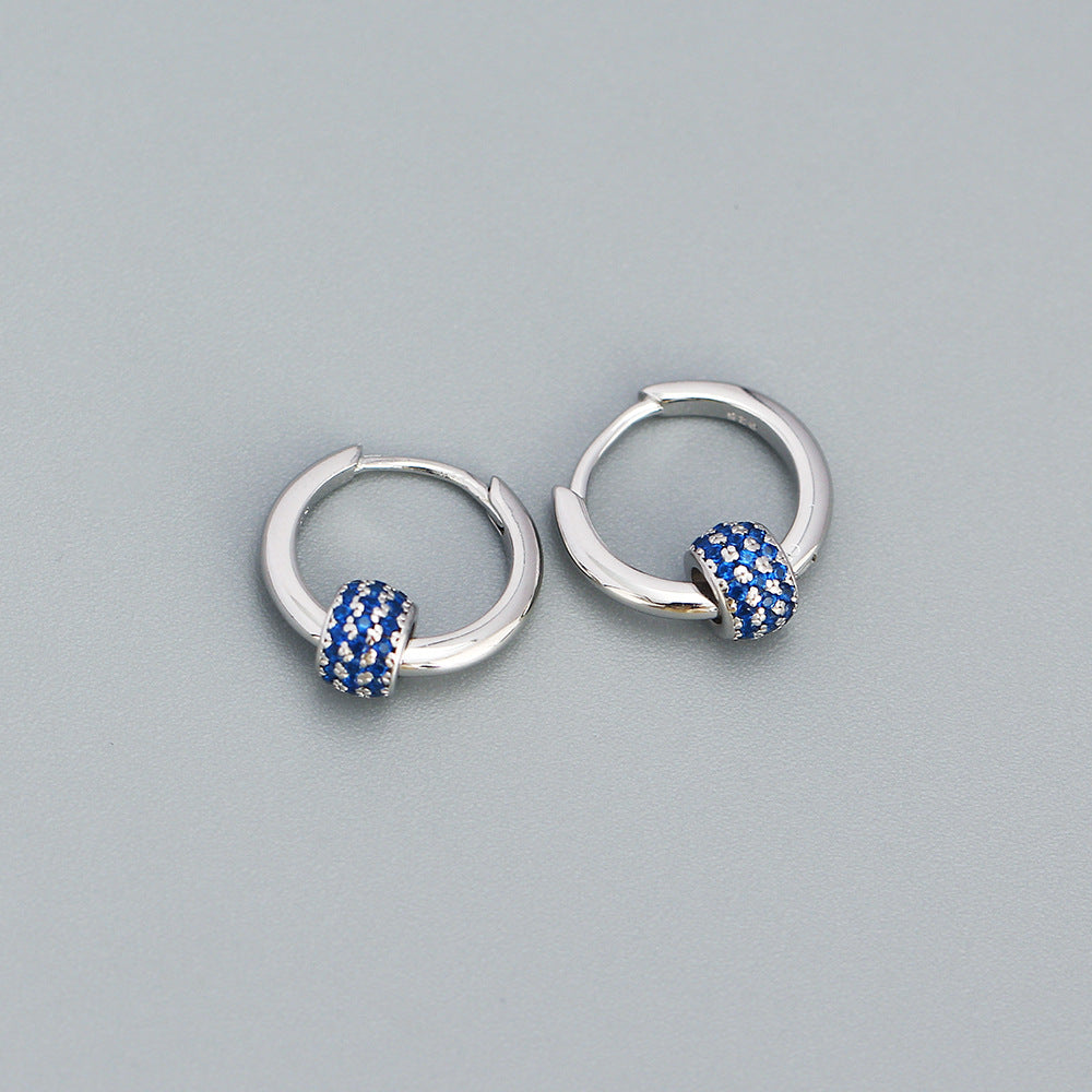 Sweet 925 Sterling Silver Geometric Lucky Bead Hoop Earrings for Women
