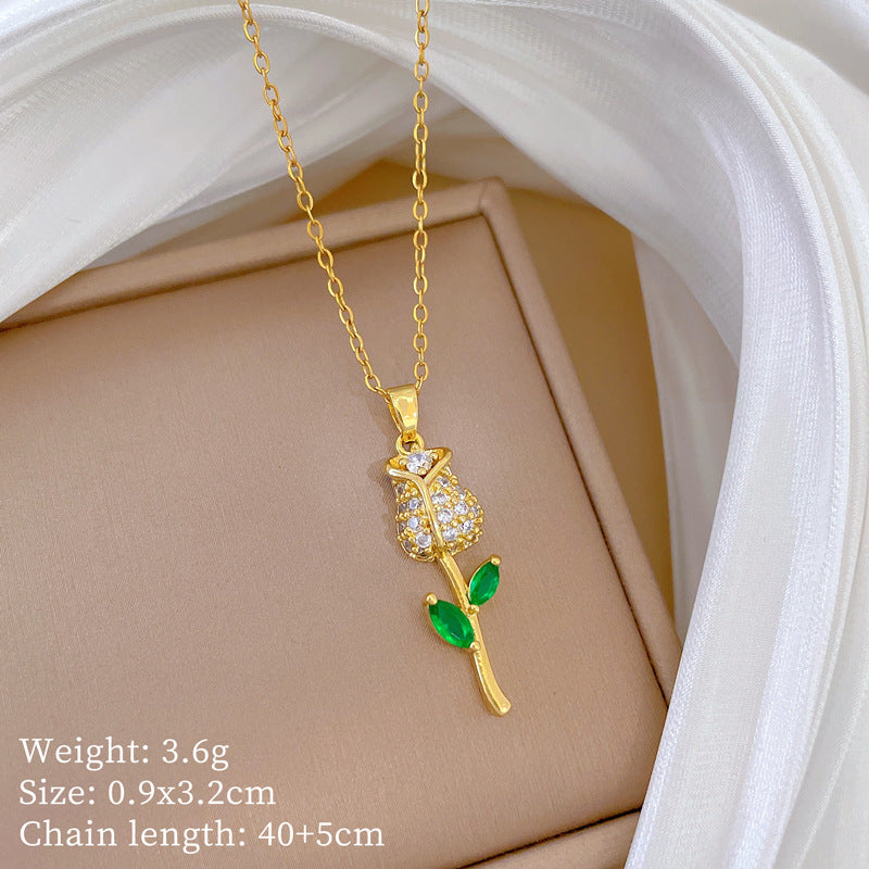 Geometric Style Titanium Steel Necklace with Copper Pendant Plated in Real Gold for Women and Men