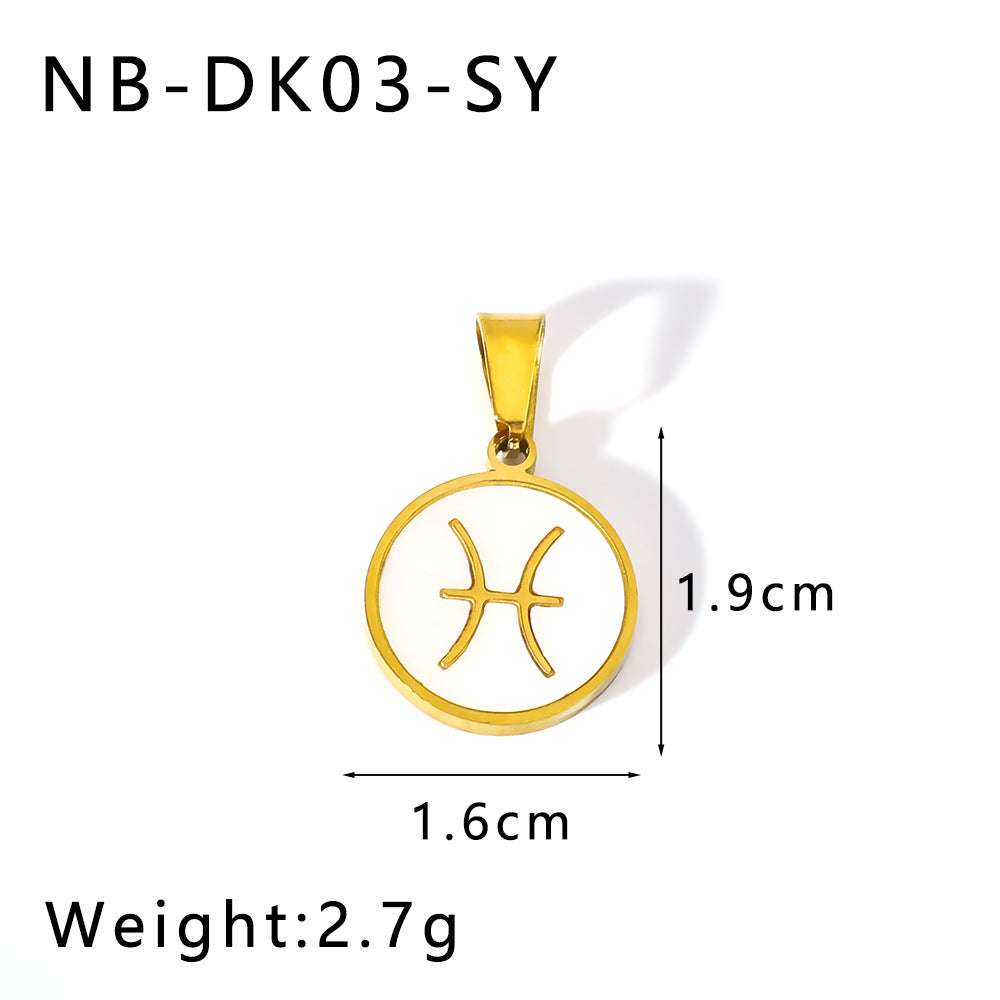 Minimalist Zodiac Pendant Necklace for Women Stainless Steel with 18K Gold Plating and White Abalone Inlay