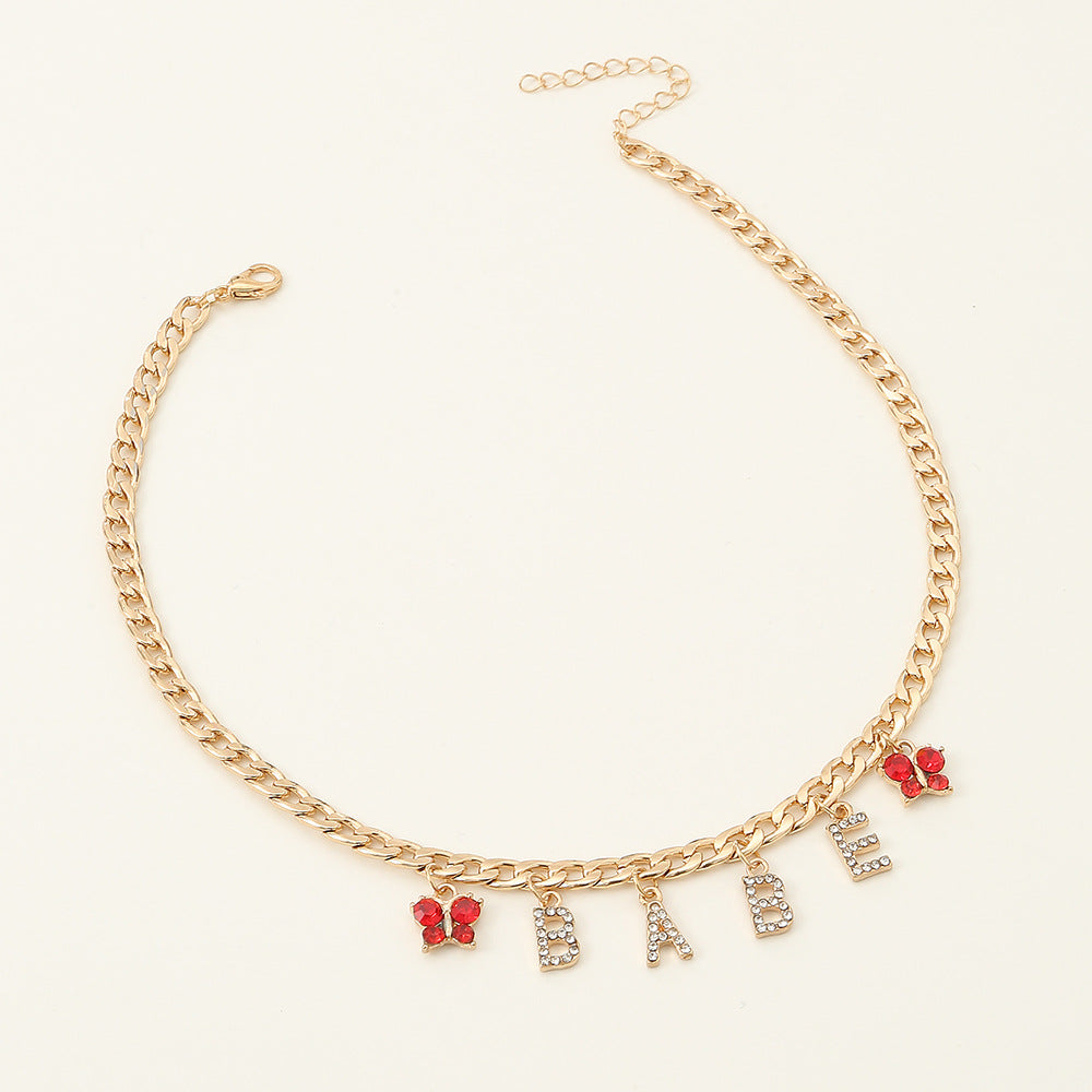 Collar de letras de mariposa minimalista para niñas, gargantilla con colgante de aleación y cadena de serpiente, longitud ajustable