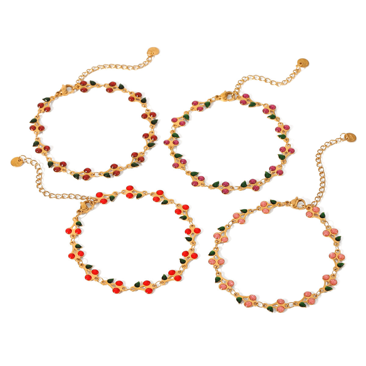 18K Gold Plated Stainless Steel Drip Oil Cherry Bracelet for Women Minimalist Sweet Fruit Jewelry