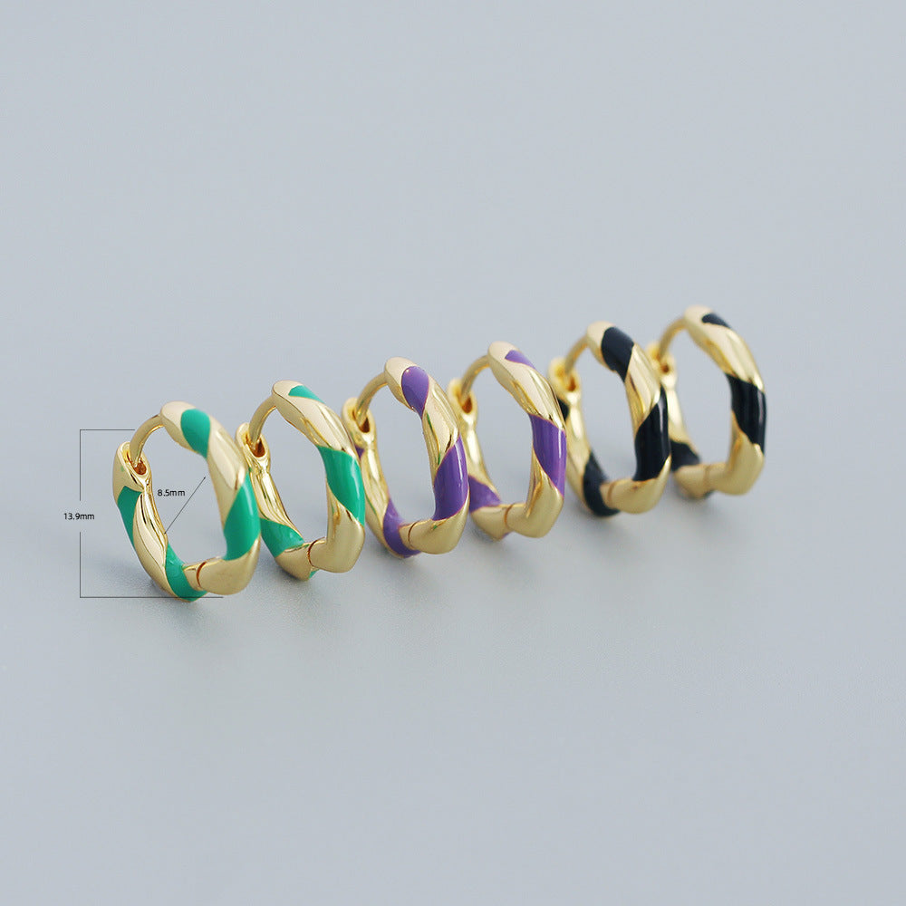 Orecchini a Cerchio da Donna in Argento Sterling 925, Smaltati a Olio a Spirale, Dolce, Colorati e Geometrici