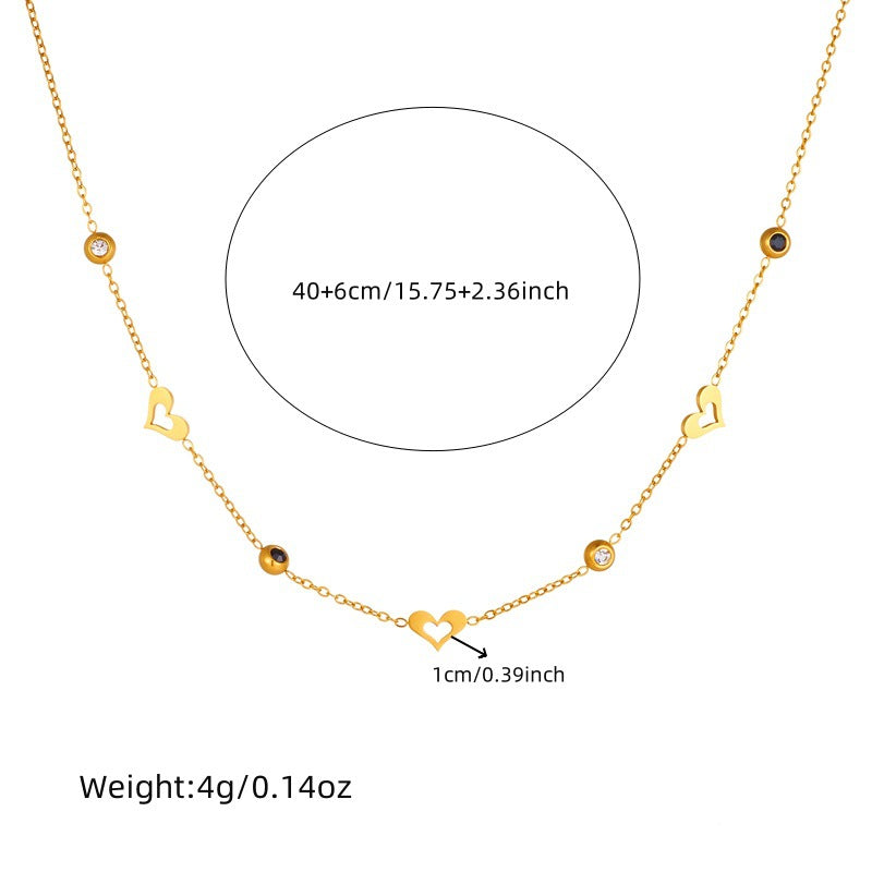 Juego de collar, pendientes y pulsera de corazón minimalista de acero inoxidable chapado