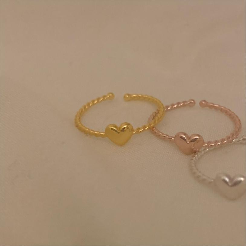 Minimalist Heart-Shaped S925 Sterling Silver Ring with Silver Inlay for Women