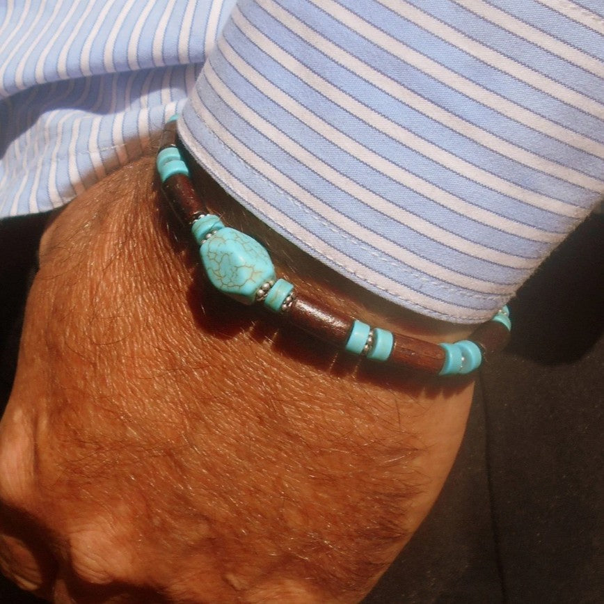 Bohemian Ethnic Geometric Wood Turquoise Bracelet for Unisex