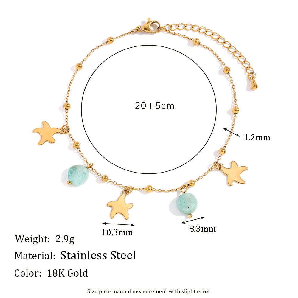 Cavigliera pendente minimalista acquamarina a forma di stella in acciaio inossidabile placcato oro 18 carati da donna