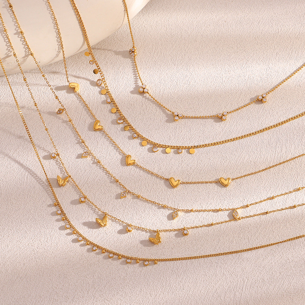 Collana da donna a forma di cuore e lacrima, placcata in oro 18 carati, in acciaio inossidabile, con fiore in zircone e perline