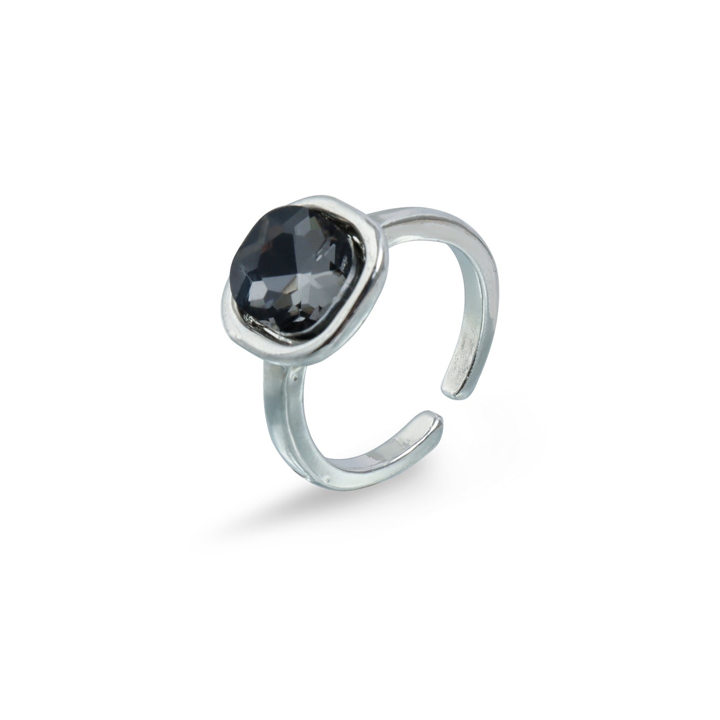 Sweet Streetwear Geometric Black Rhinestone Plated Adjustable Ring for Women