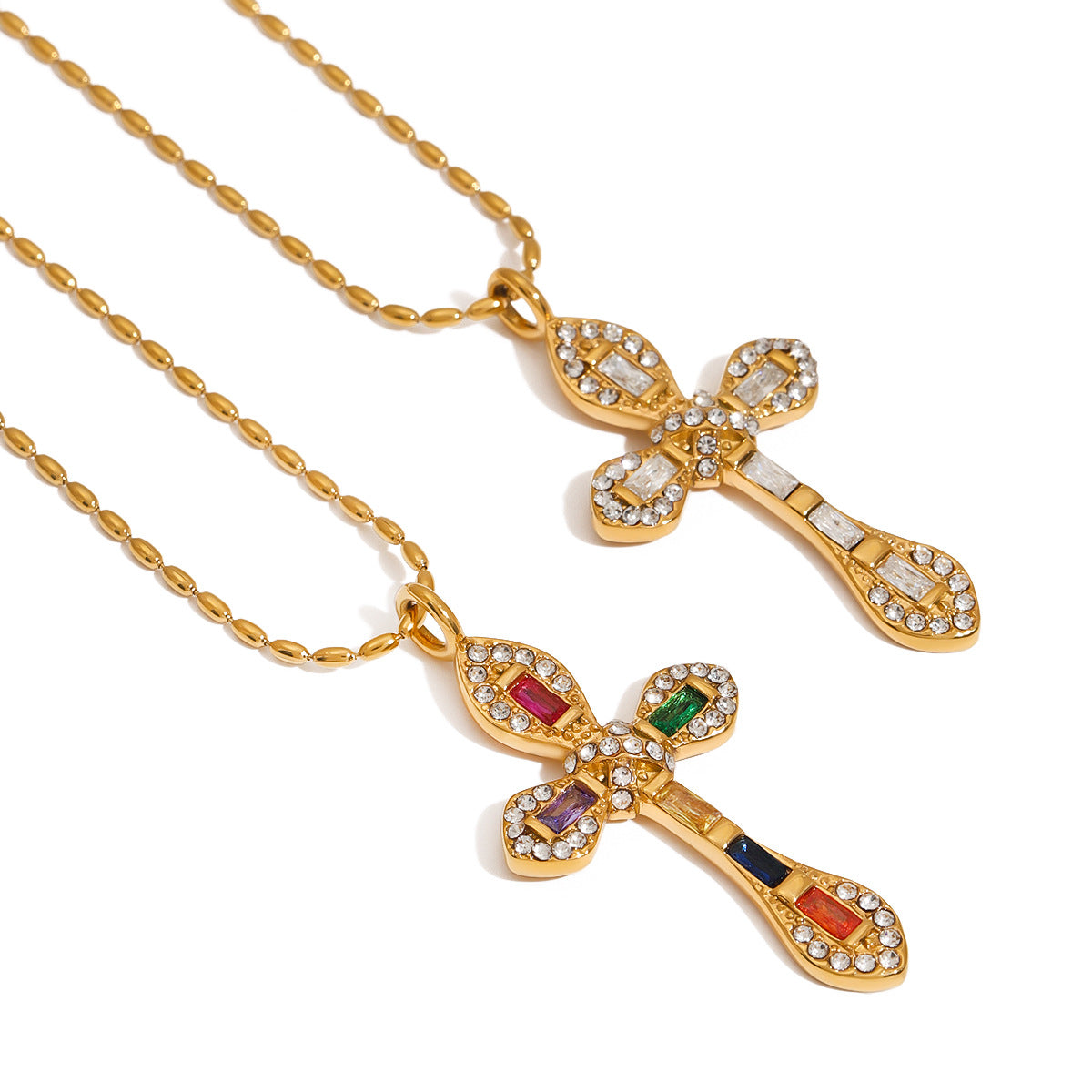 Elegant Cubic Zirconia Cross Geometric Titanium Steel Pendant Necklace for Women